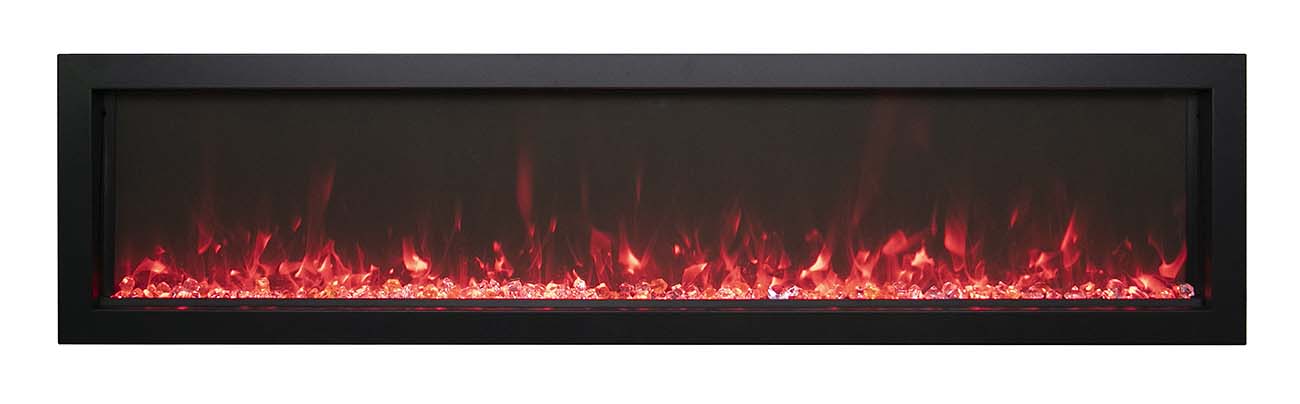 55" Extra Slim Indoor or Outdoor Built In Electric Fireplace with Black Steel Surround