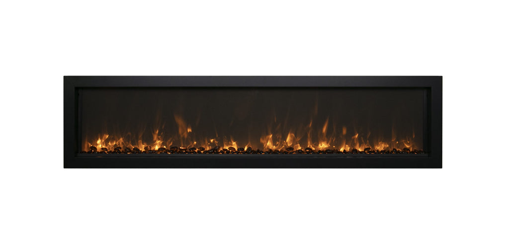55" Extra Slim Indoor or Outdoor Built In Electric Fireplace with Black Steel Surround