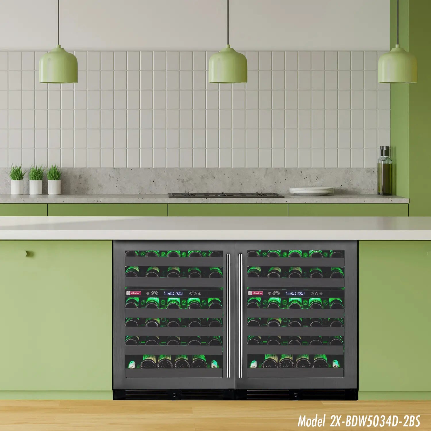 Allavino Reserva Series 100 Bottle Undercounter Four Zone Side-by-Side Wine Coolers with Black Stainless Steel Doors