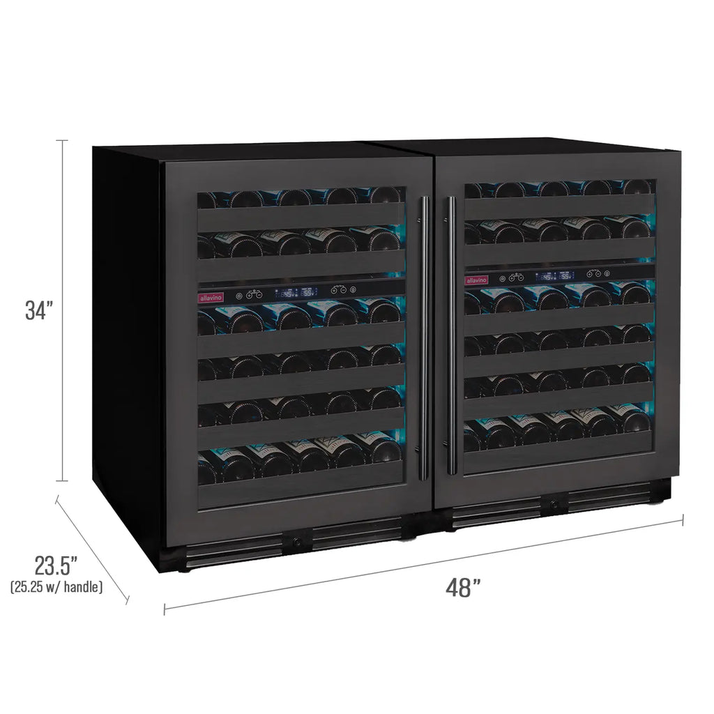 Allavino Reserva Series 100 Bottle Undercounter Four Zone Side-by-Side Wine Coolers with Black Stainless Steel Doors