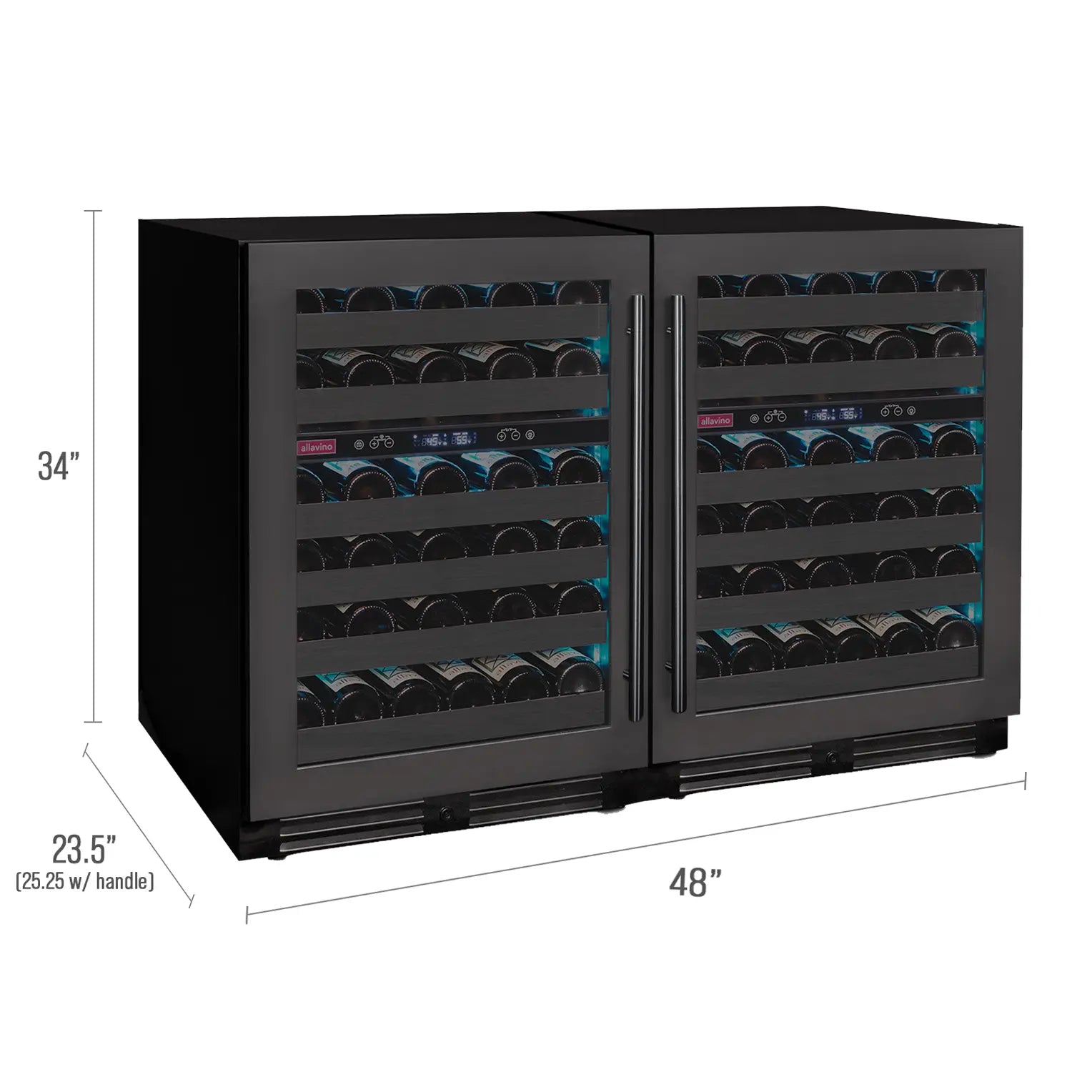 Allavino Reserva Series 100 Bottle Undercounter Four Zone Side-by-Side Wine Coolers with Black Stainless Steel Doors