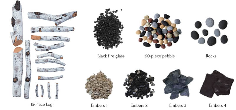 BIRCH - 15 Piece Deluxe Media Kit Includes: 15 logs, stones, pebbles & embers
