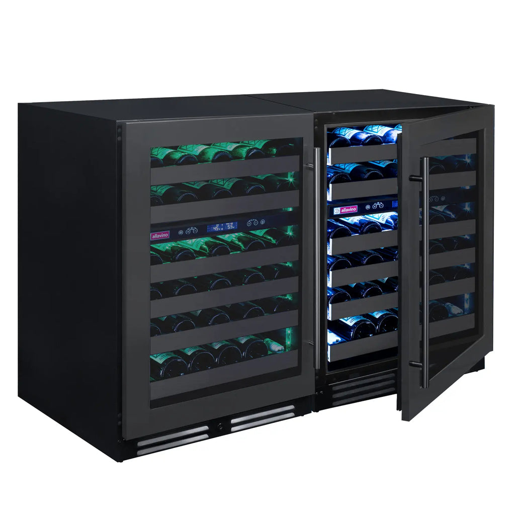 Allavino Reserva Series 100 Bottle Undercounter Four Zone Side-by-Side Wine Coolers with Black Stainless Steel Doors