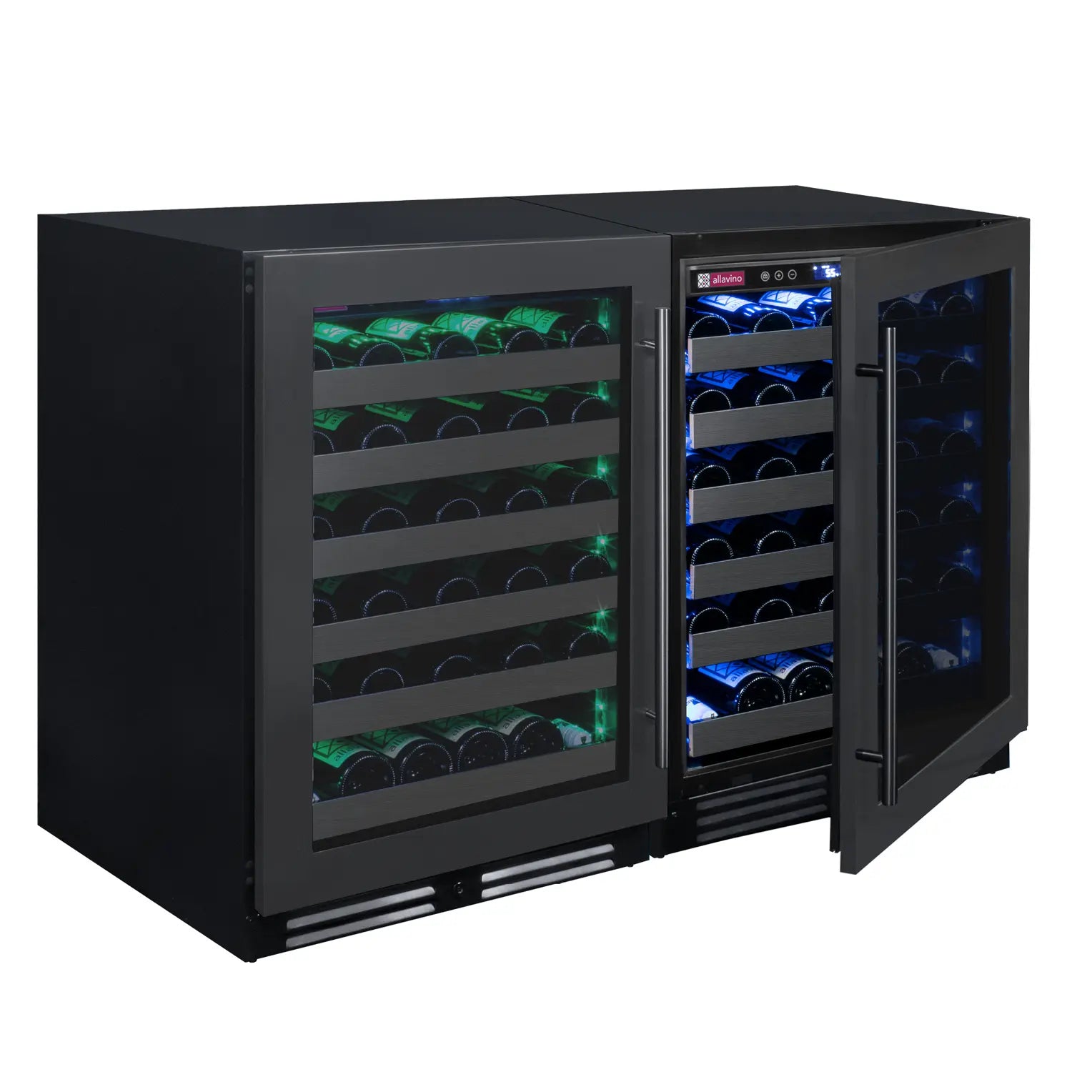 Allavino Reserva Series 100 Bottle 34" Undercounter Dual Zone Side-by-Side Wine Coolers with Black Stainless Steel Doors