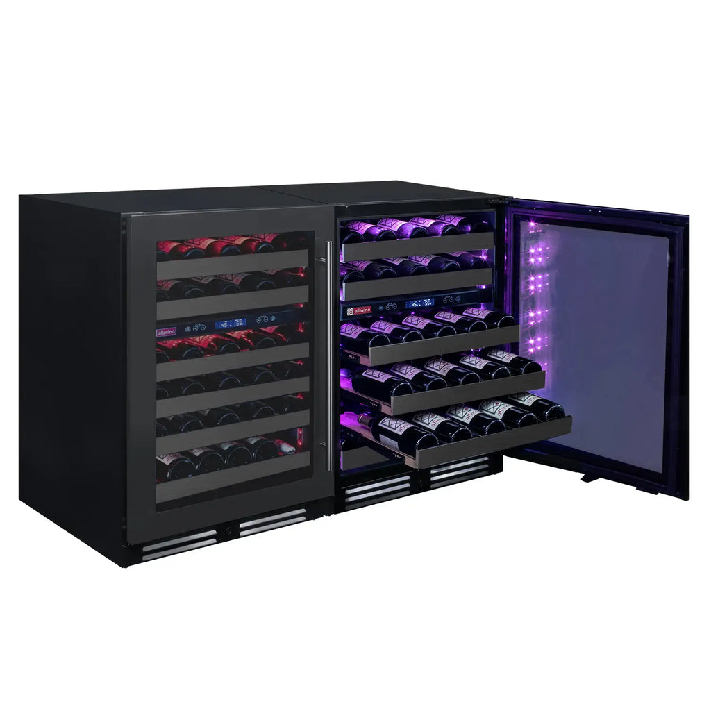 Allavino Reserva Series 100 Bottle Undercounter Four Zone Side-by-Side Wine Coolers with Black Stainless Steel Doors