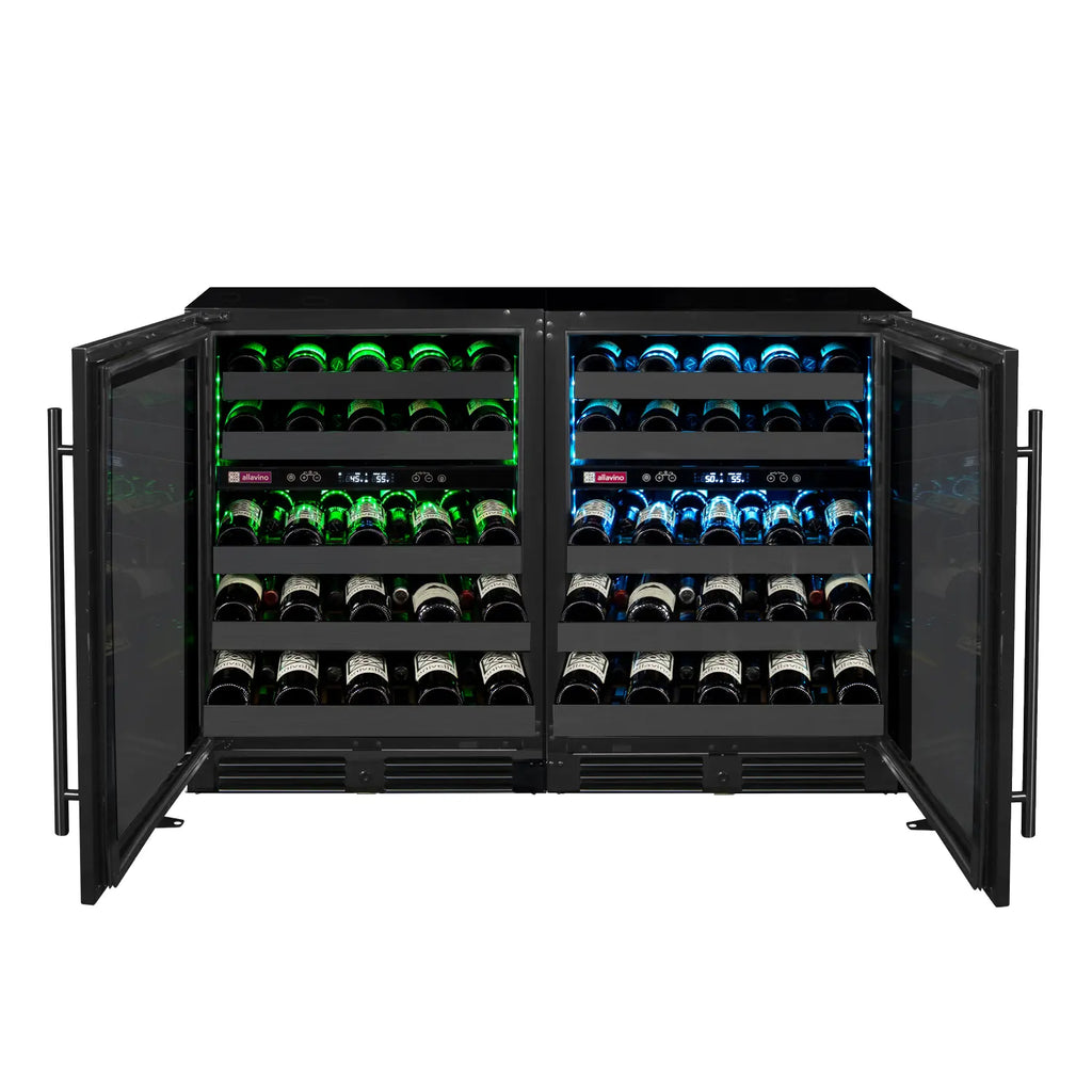 Allavino Reserva Series 100 Bottle Undercounter Four Zone Side-by-Side Wine Coolers with Black Stainless Steel Doors