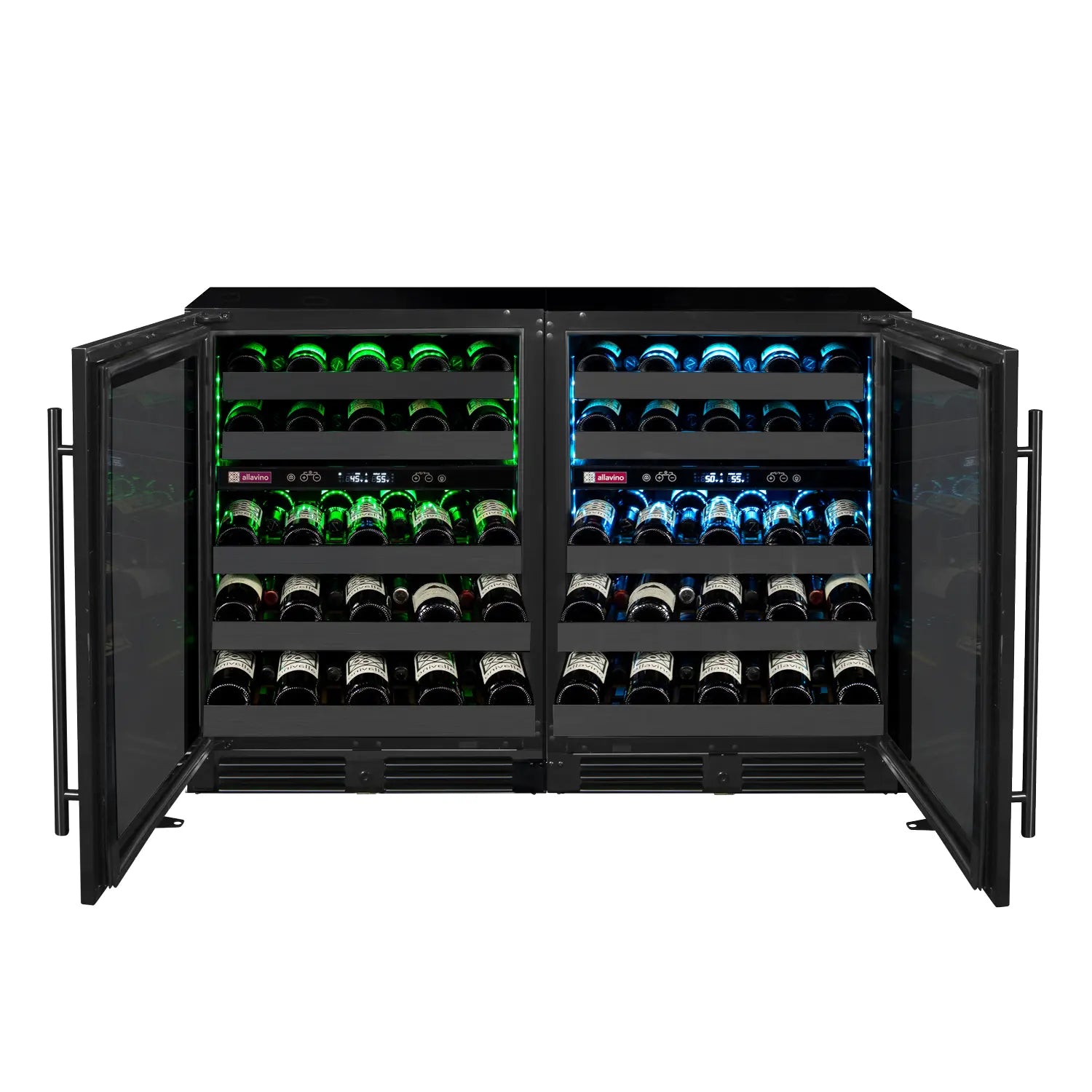Allavino Reserva Series 100 Bottle Undercounter Four Zone Side-by-Side Wine Coolers with Black Stainless Steel Doors