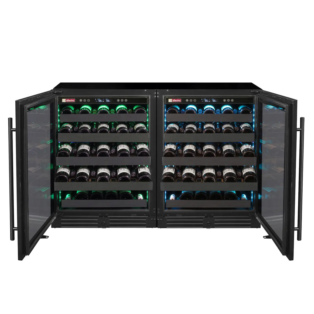 Allavino Reserva Series 100 Bottle 34" Undercounter Dual Zone Side-by-Side Wine Coolers with Black Stainless Steel Doors