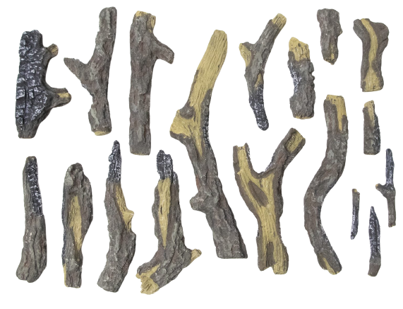 OAK - 18 Piece Deluxe Media Kit Includes: 18 logs, stones, pebbles & embers