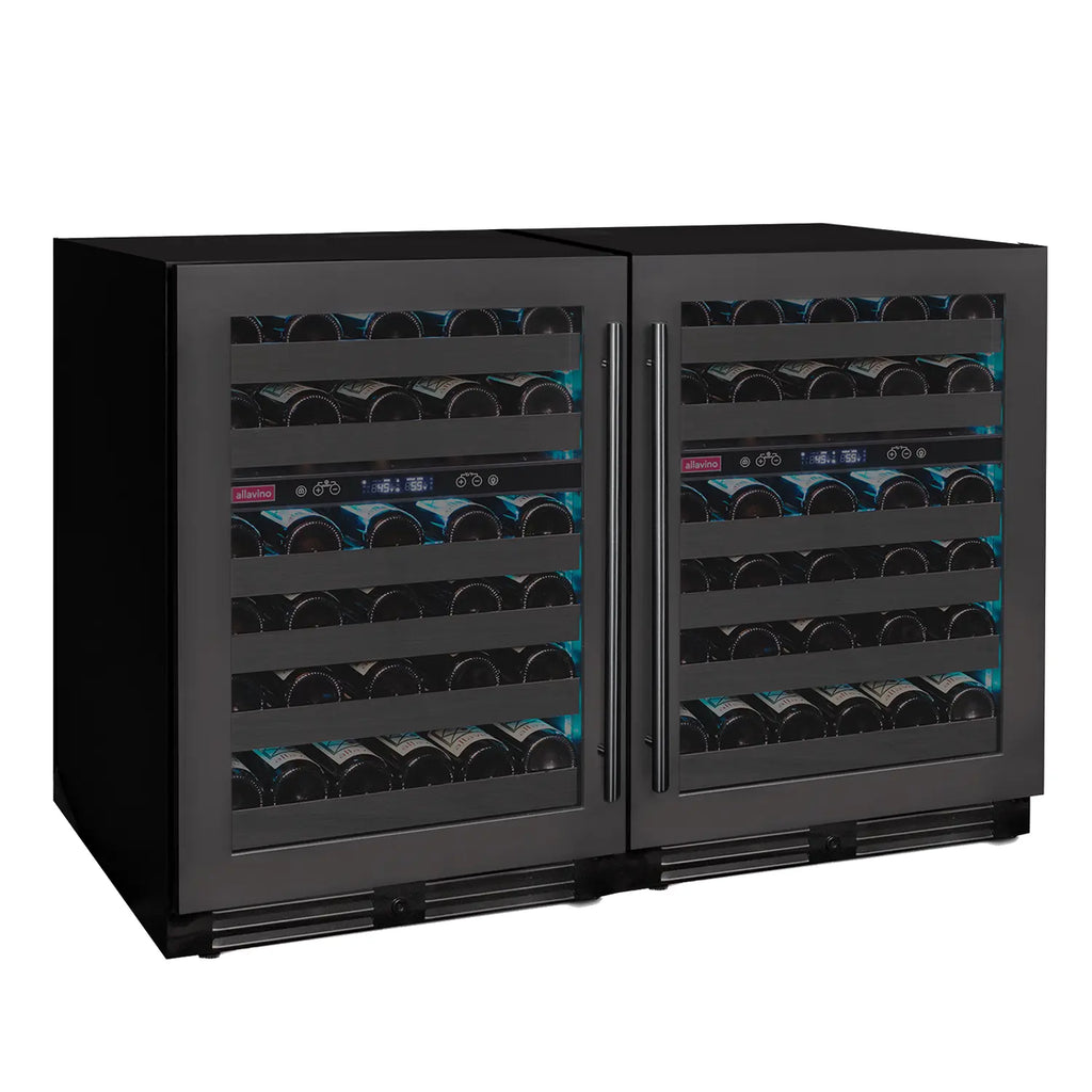 Allavino Reserva Series 100 Bottle Undercounter Four Zone Side-by-Side Wine Coolers with Black Stainless Steel Doors