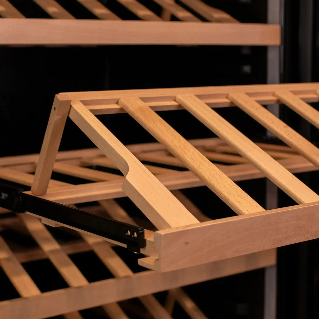 Allavino 496 Bottle Dual Zone Freestanding Wine Refrigerator with Display Shelving and Black Glass Door - Side-by-Side