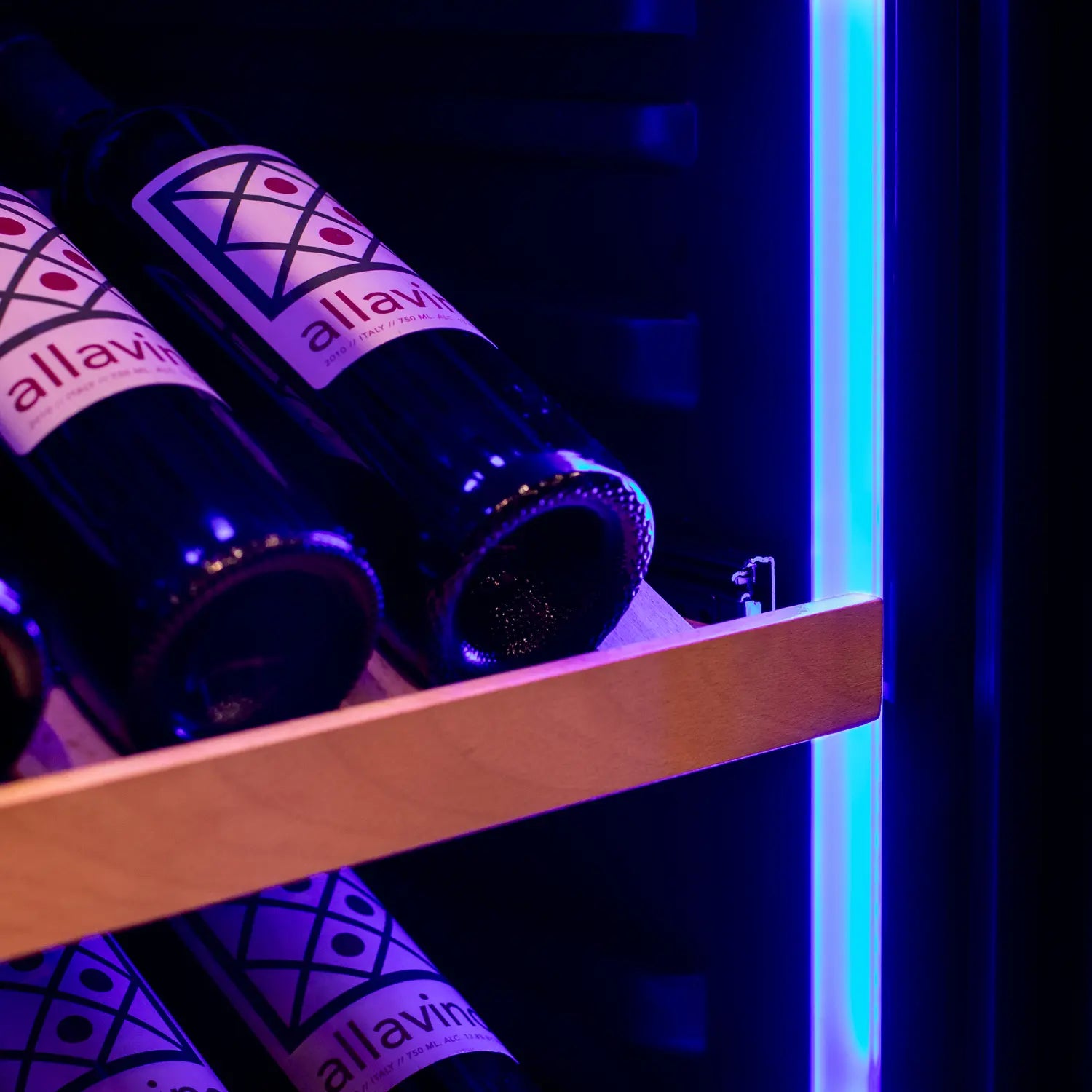 Allavino 496 Bottle Dual Zone Freestanding Wine Refrigerator with Display Shelving and Black Glass Door - Side-by-Side