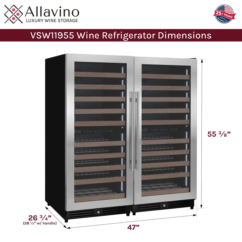 Allavino 238 Bottle 55" Tall Four Zone Side-by-Side Stainless Steel Wine Refrigerator