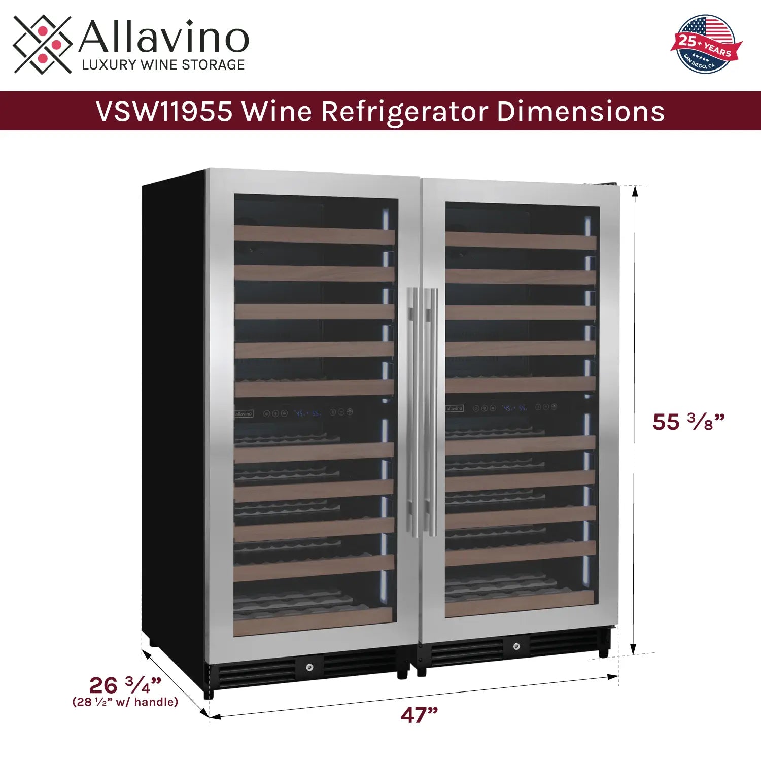 Allavino 238 Bottle 55" Tall Four Zone Side-by-Side Stainless Steel Wine Refrigerator