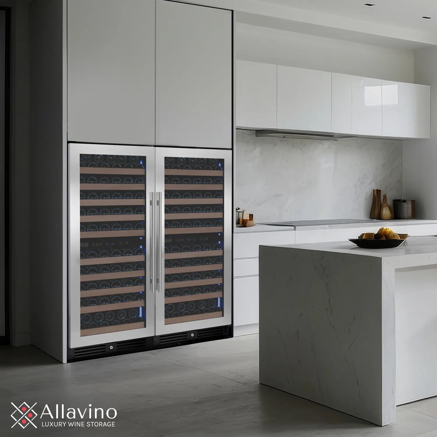 Allavino 238 Bottle 55" Tall Four Zone Side-by-Side Stainless Steel Wine Refrigerator