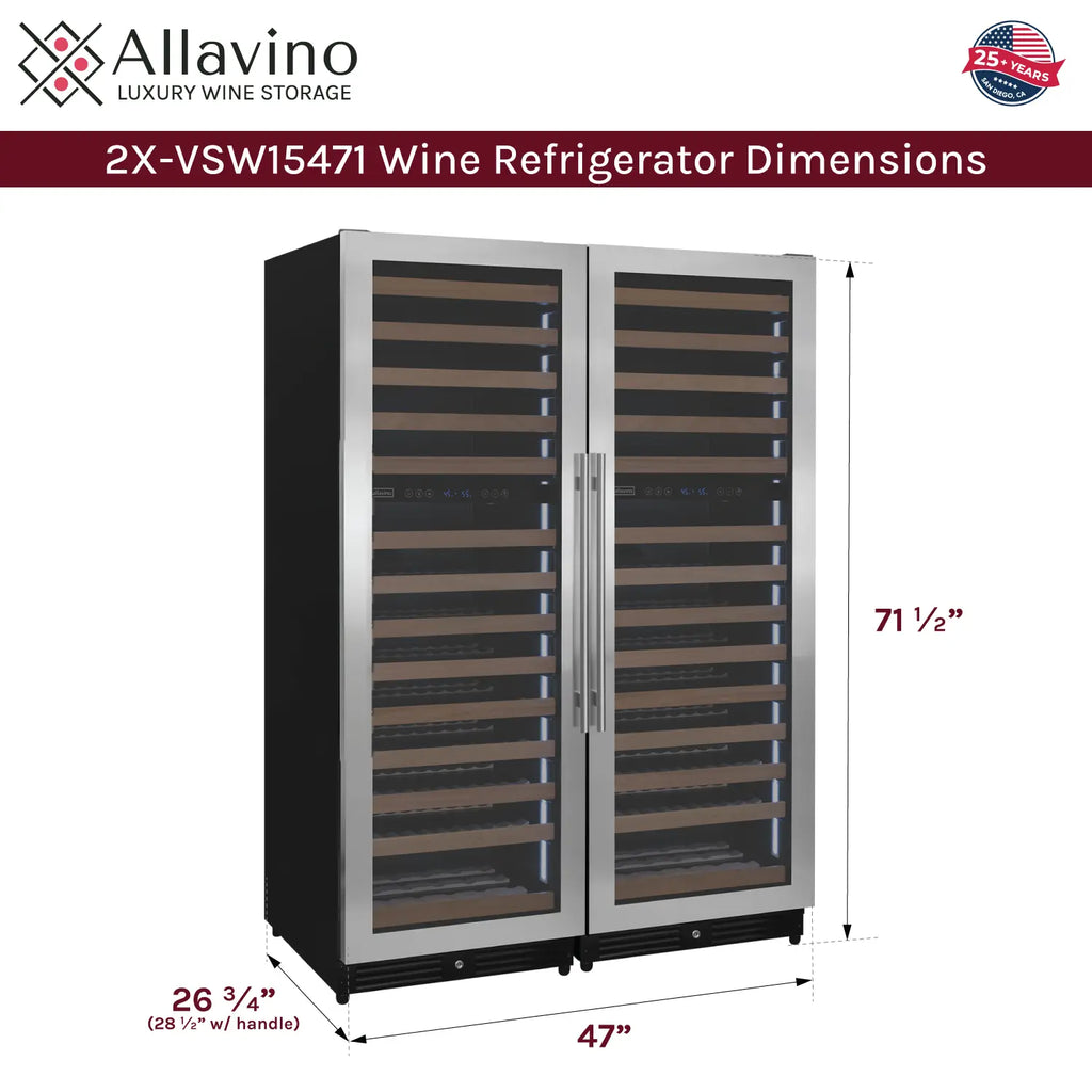 Allavino Reserva Series 308 Bottle 71" Tall Four Zone Stainless Steel Side-by-Side Wine Refrigerator
