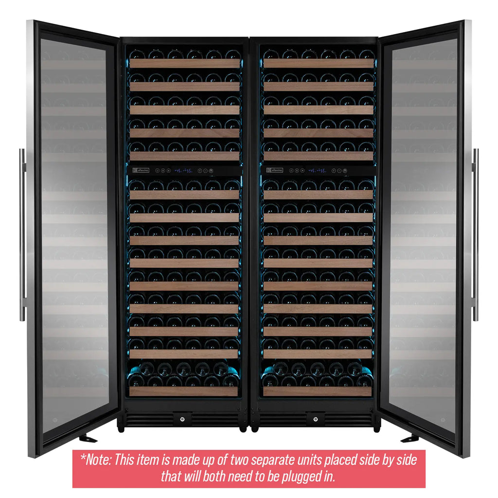 Allavino Reserva Series 308 Bottle 71" Tall Four Zone Stainless Steel Side-by-Side Wine Refrigerator