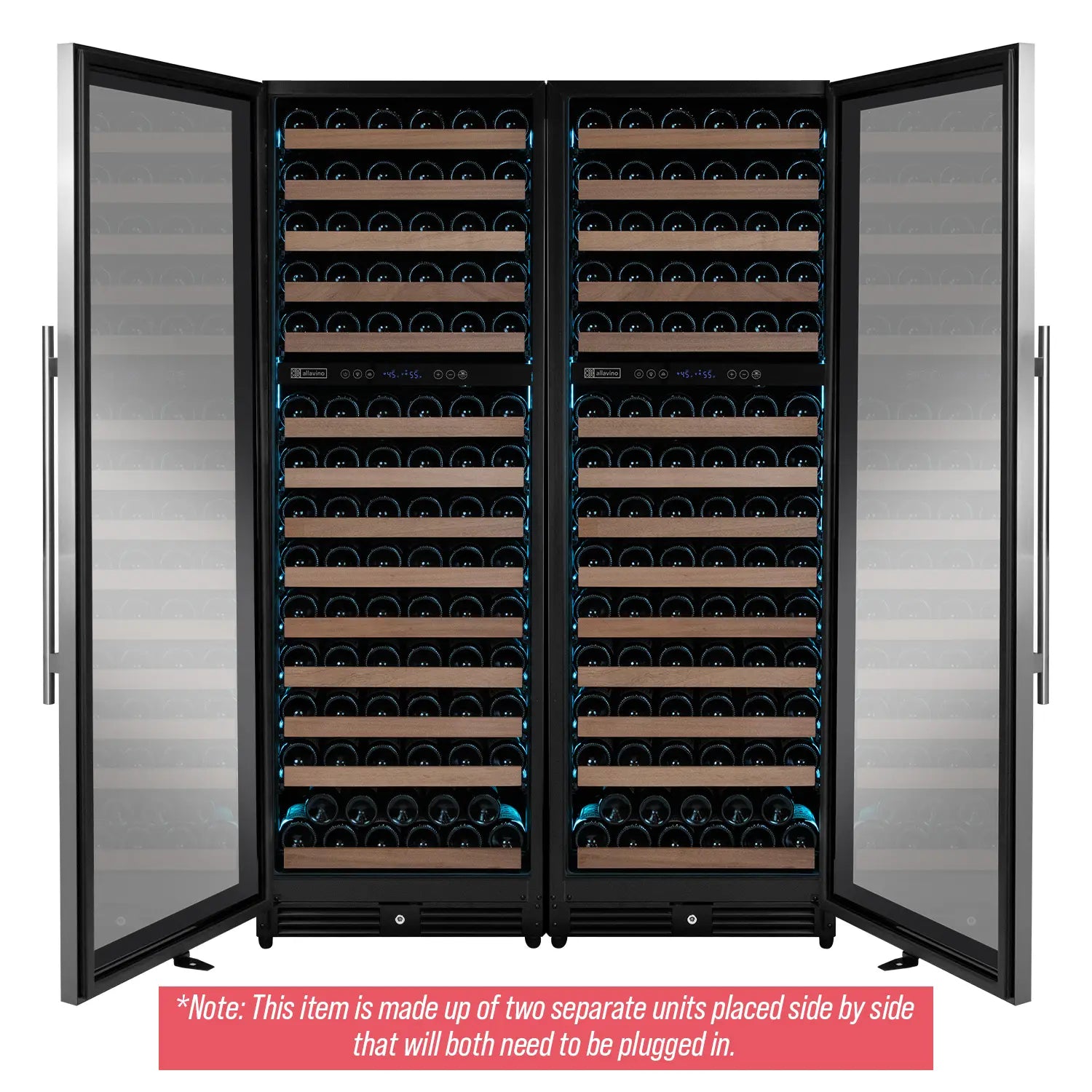 Allavino Reserva Series 308 Bottle 71" Tall Four Zone Stainless Steel Side-by-Side Wine Refrigerator