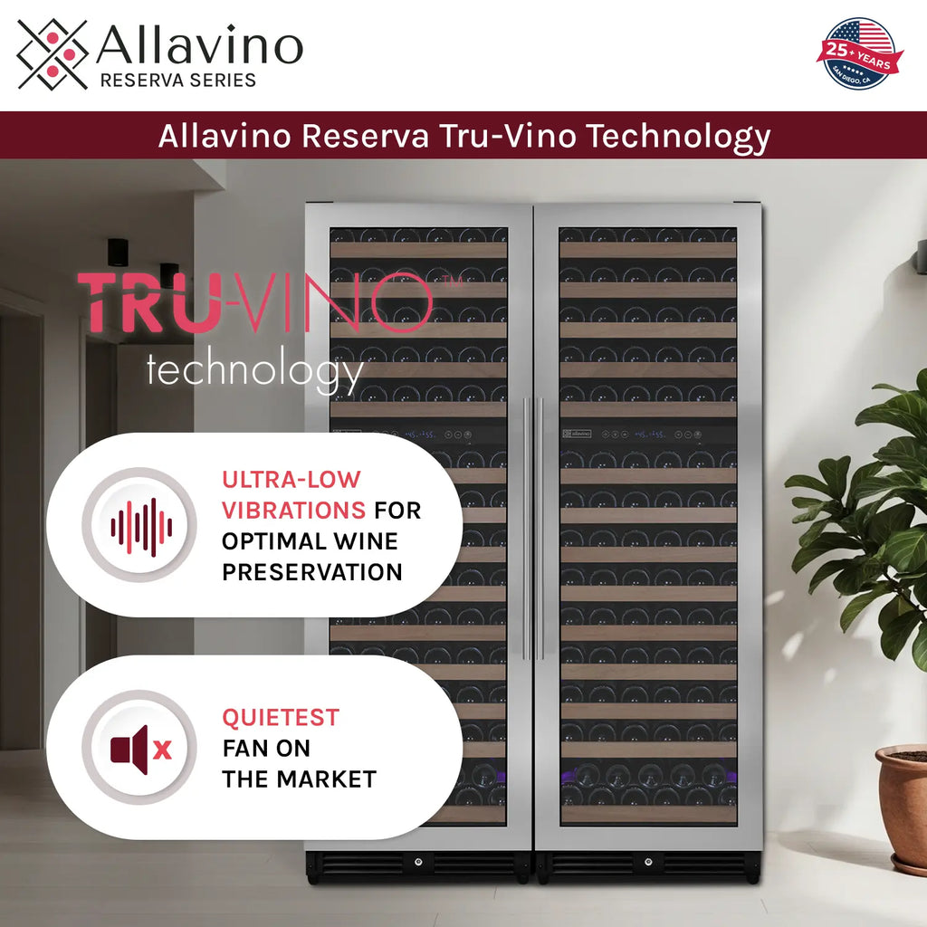 Allavino Reserva Series 308 Bottle 71" Tall Four Zone Stainless Steel Side-by-Side Wine Refrigerator