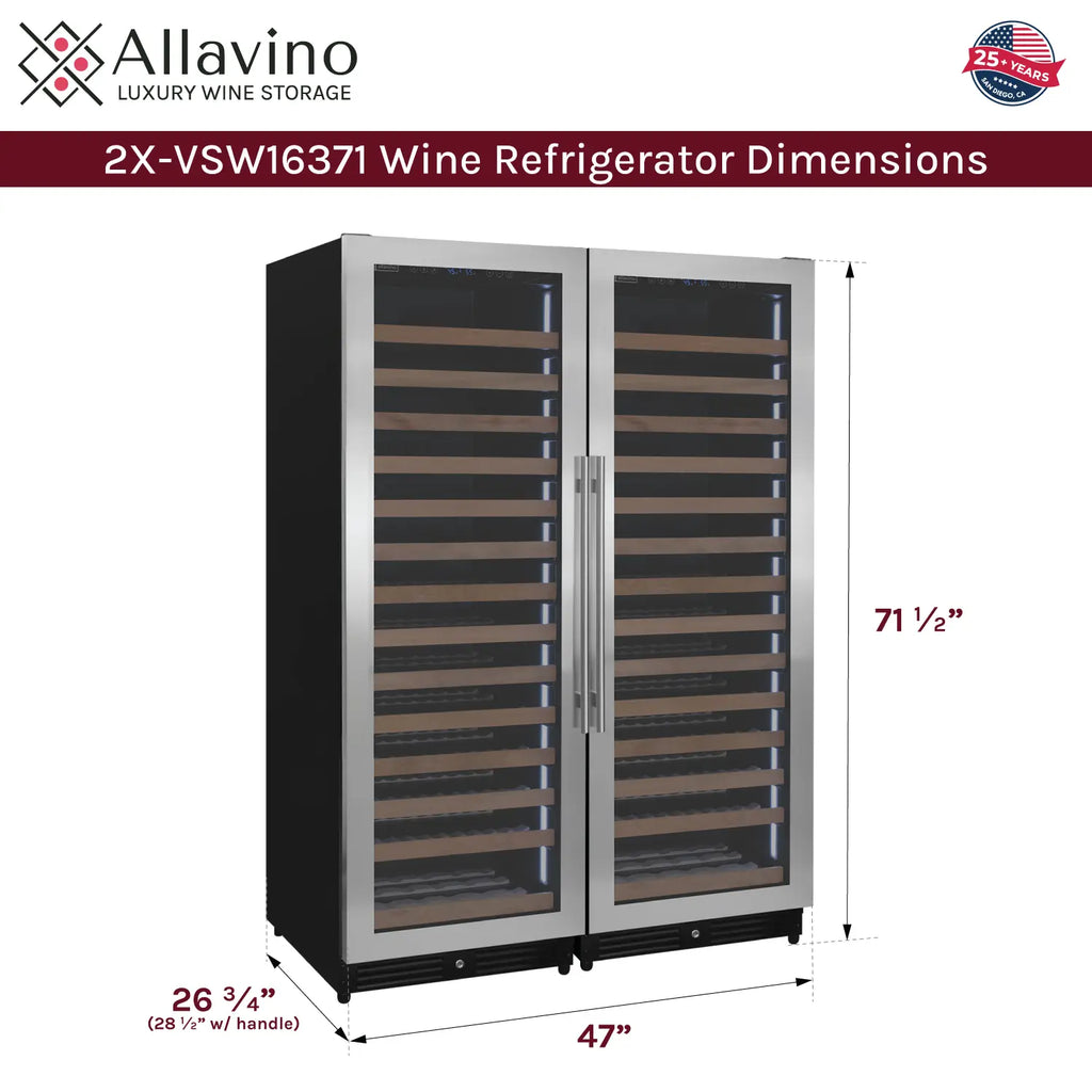 Allavino Reserva Series 326 Bottle 71" Tall Dual Zone Stainless Steel Side-by-Side Wine Refrigerator