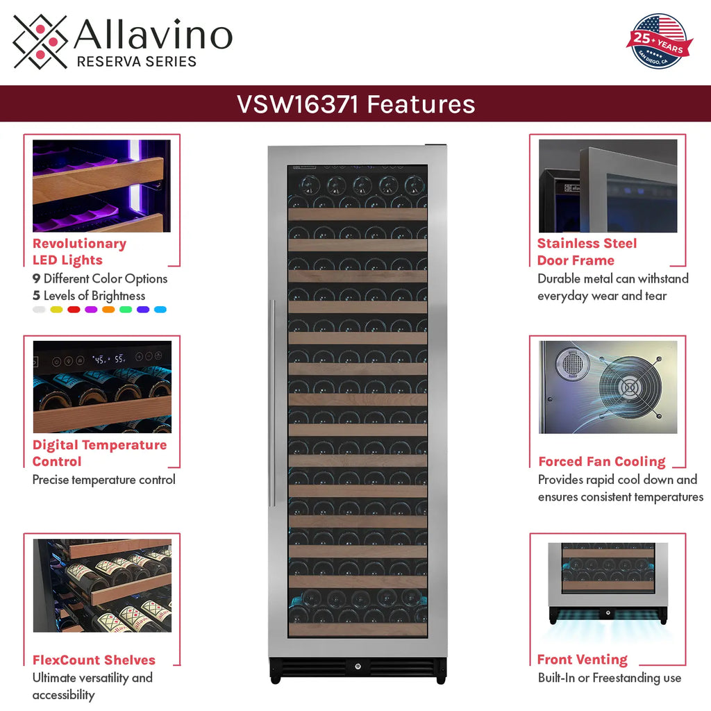 Allavino Reserva Series 326 Bottle 71" Tall Dual Zone Stainless Steel Side-by-Side Wine Refrigerator