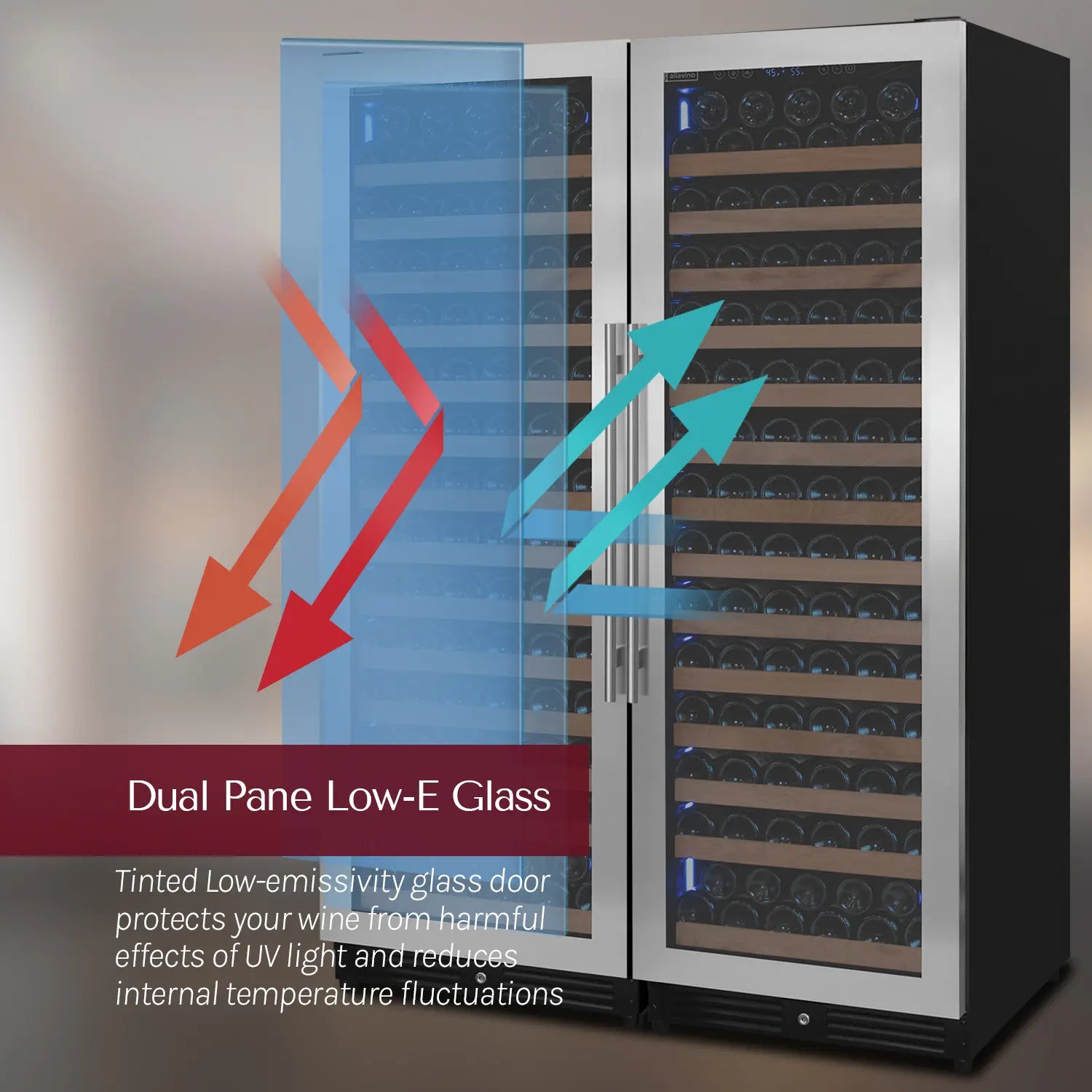 Allavino Reserva Series 326 Bottle 71" Tall Dual Zone Stainless Steel Side-by-Side Wine Refrigerator