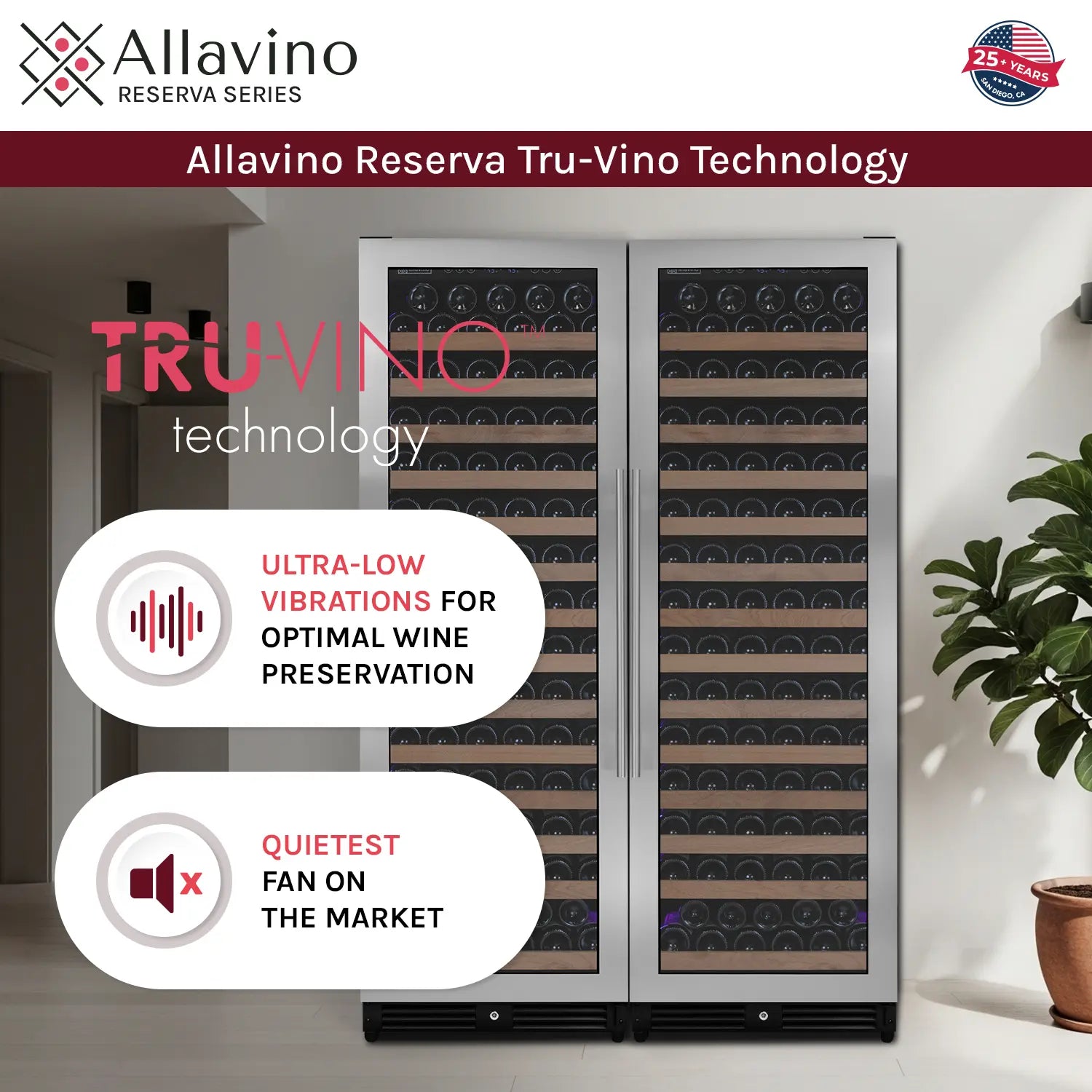 Allavino Reserva Series 326 Bottle 71" Tall Dual Zone Stainless Steel Side-by-Side Wine Refrigerator