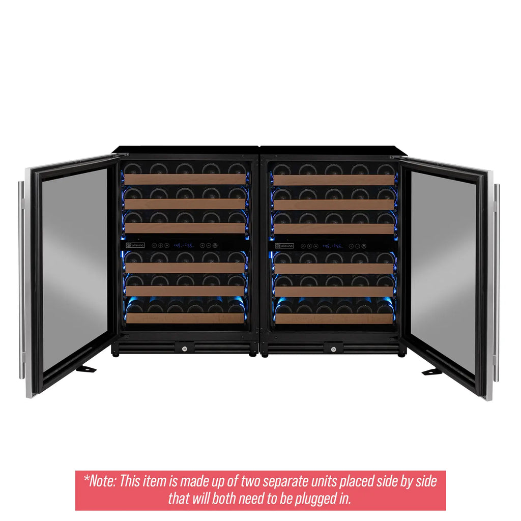 Allavino Reserva Series 112 Bottle Four Zone Undercounter Wine Refrigerator Cooler with Stainless Steel Doors - Side-by-Side