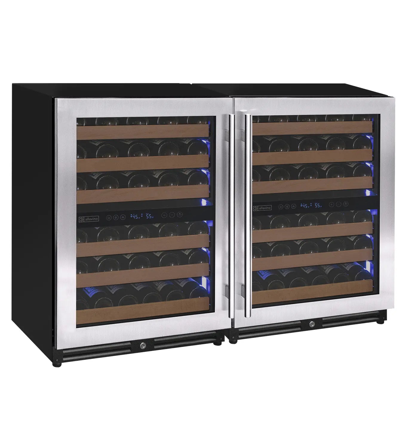 Allavino Reserva Series 112 Bottle Four Zone Undercounter Wine Refrigerator Cooler with Stainless Steel Doors - Side-by-Side