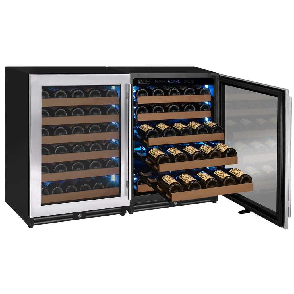 Allavino Reserva Series 112 Bottle Dual Zone Built-in Luxury Wine Refrigerator with Stainless Steel Doors - Side-by-Side