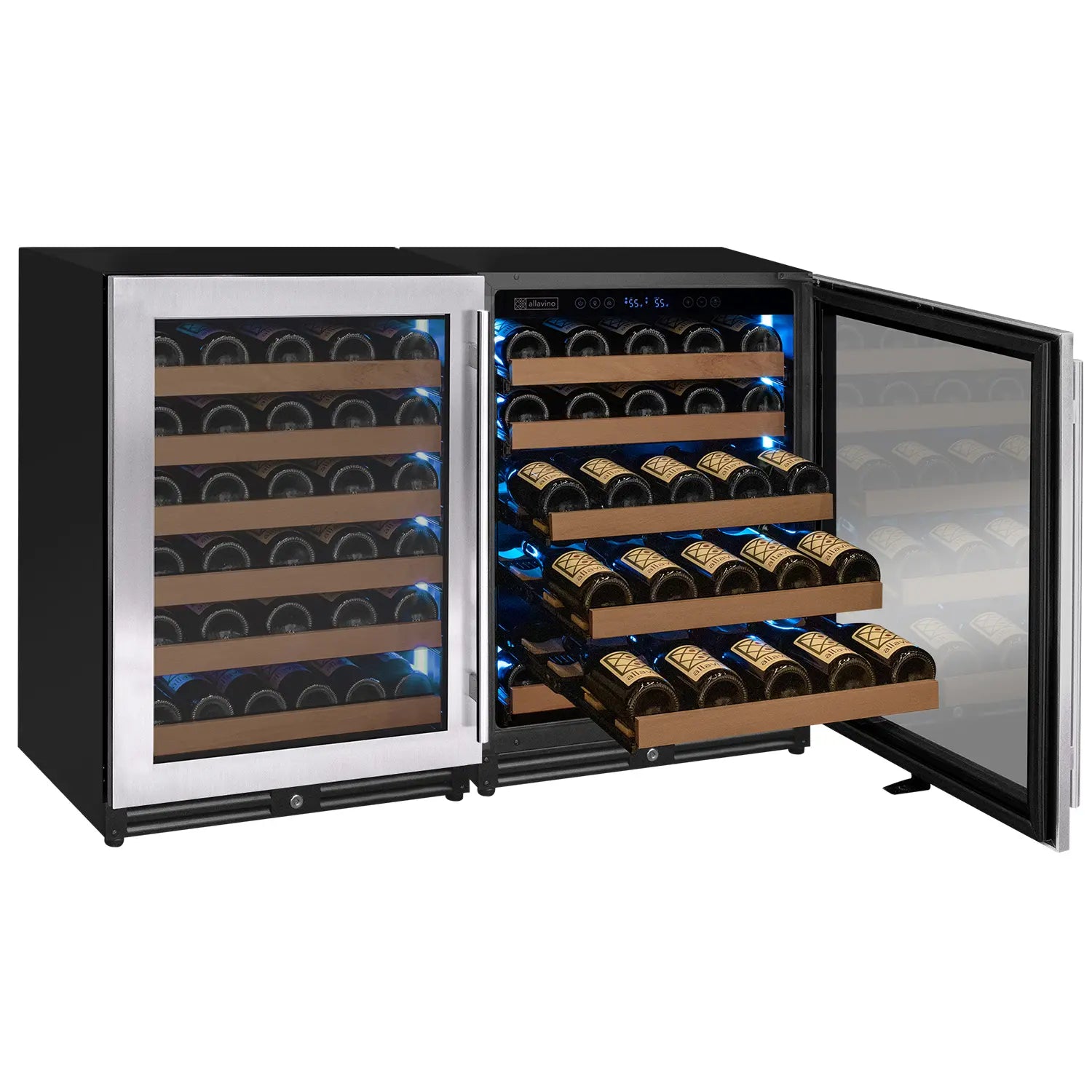Allavino Reserva Series 112 Bottle Dual Zone Built-in Luxury Wine Refrigerator with Stainless Steel Doors - Side-by-Side