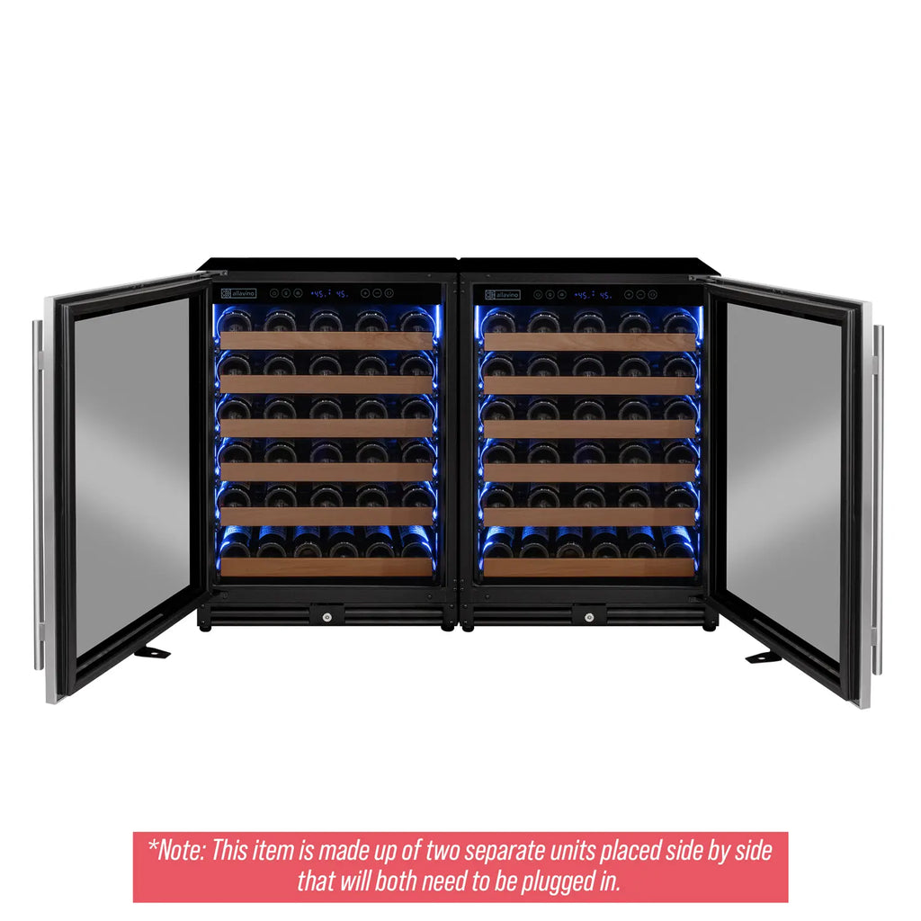 Allavino Reserva Series 112 Bottle Dual Zone Built-in Luxury Wine Refrigerator with Stainless Steel Doors - Side-by-Side