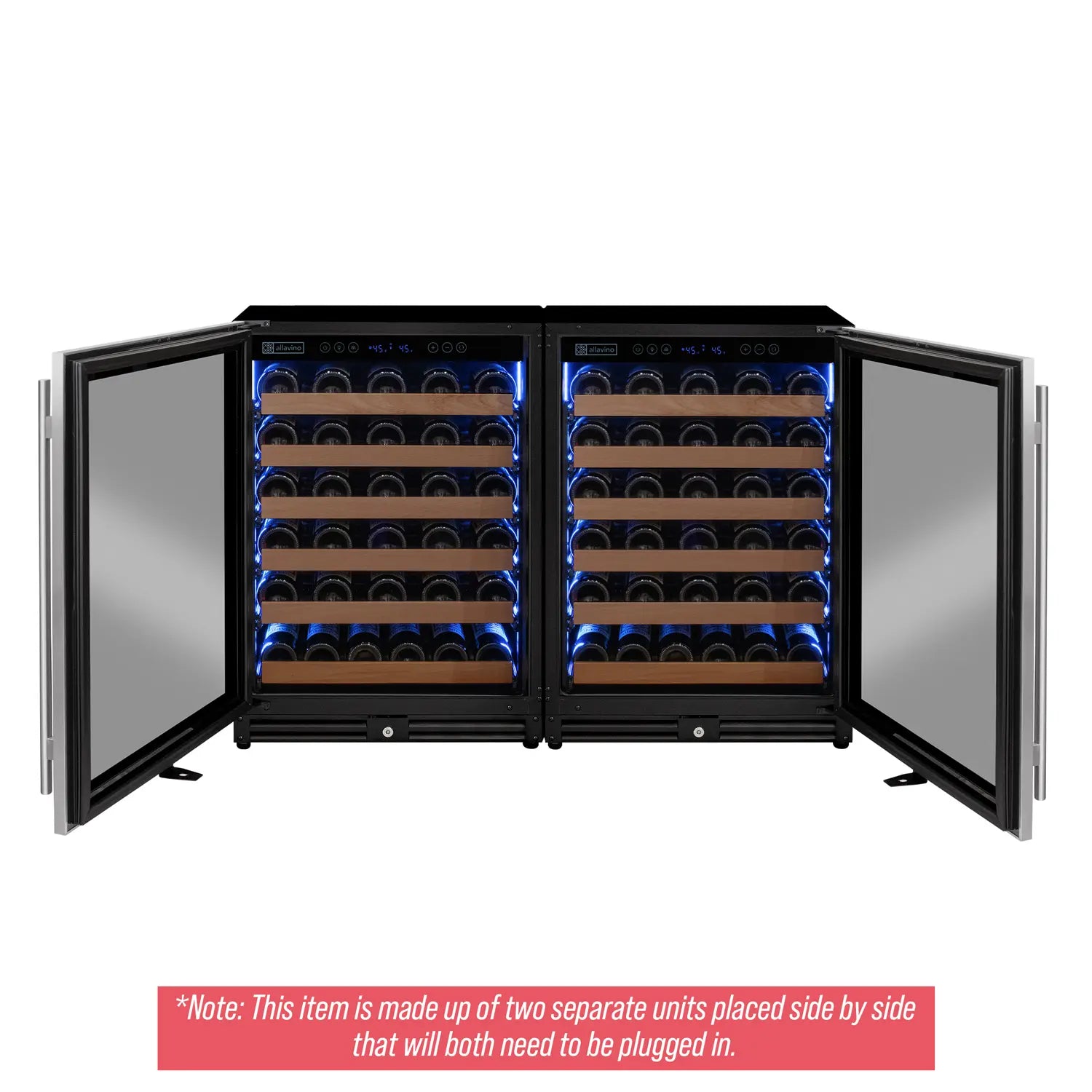 Allavino Reserva Series 112 Bottle Dual Zone Built-in Luxury Wine Refrigerator with Stainless Steel Doors - Side-by-Side