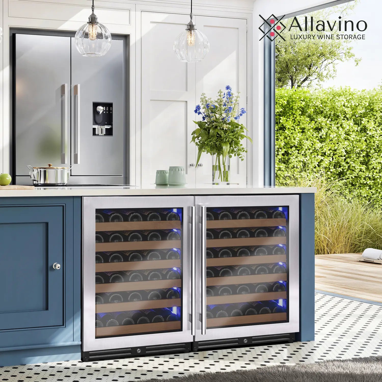 Allavino Reserva Series 112 Bottle Dual Zone Built-in Luxury Wine Refrigerator with Stainless Steel Doors - Side-by-Side