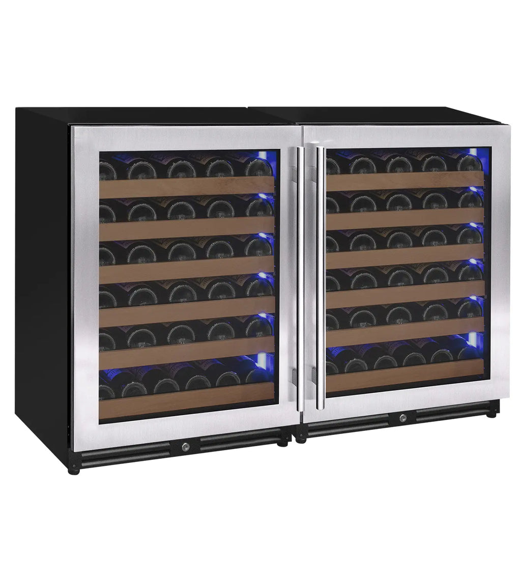 Allavino Reserva Series 112 Bottle Dual Zone Built-in Luxury Wine Refrigerator with Stainless Steel Doors - Side-by-Side