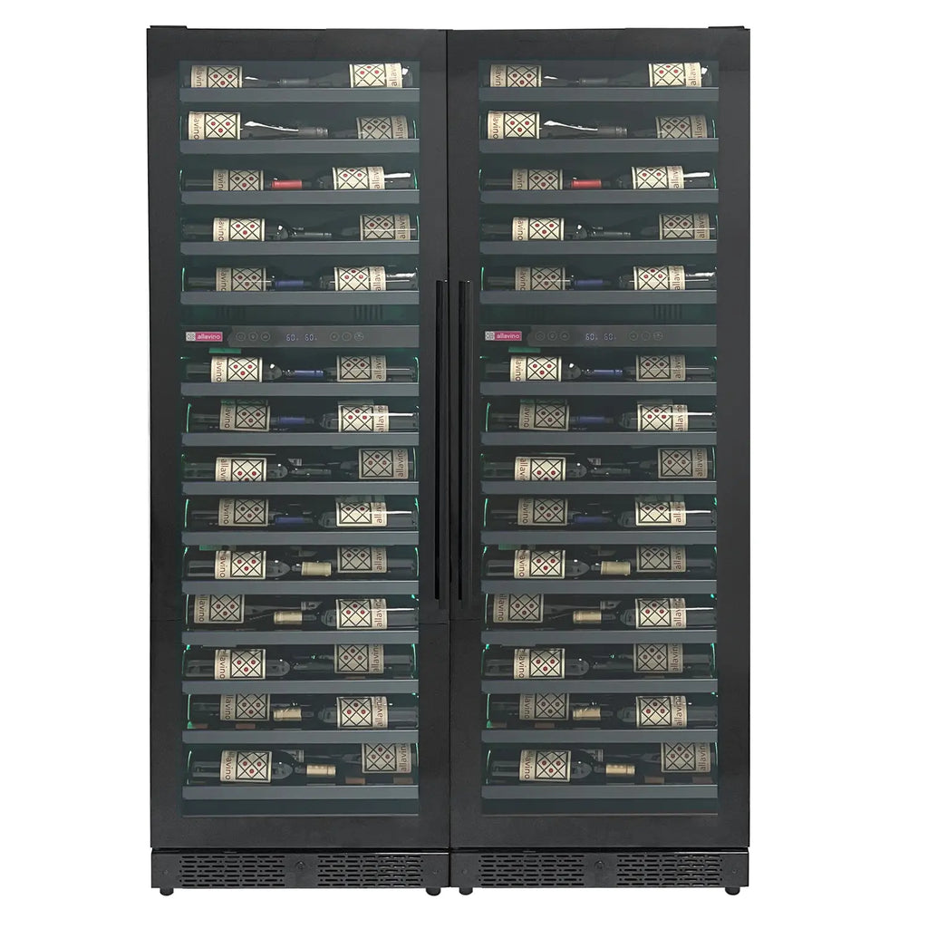 Allavino Reserva Series 134 Bottle Four Zone Shallow Side-by-Side Wine Refrigerators with Black Doors