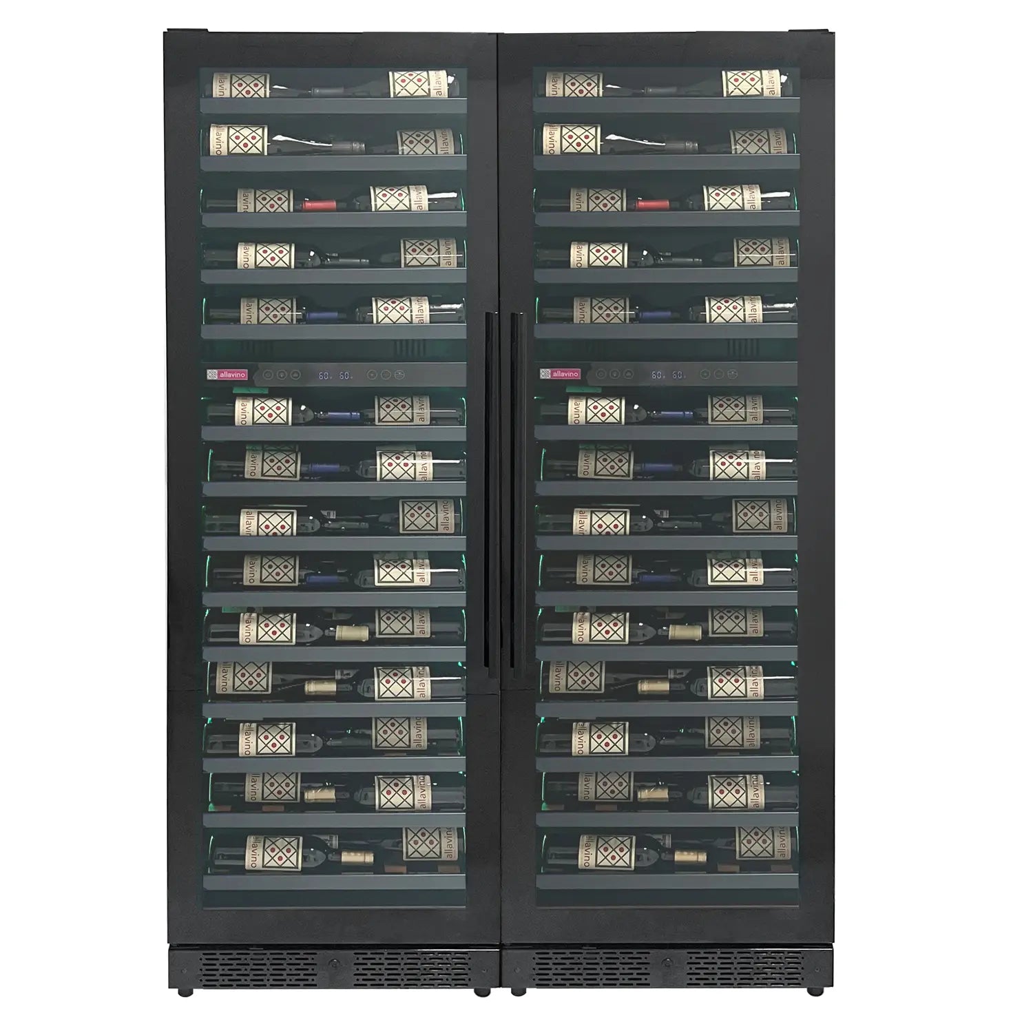 Allavino Reserva Series 134 Bottle Four Zone Shallow Side-by-Side Wine Refrigerators with Black Doors