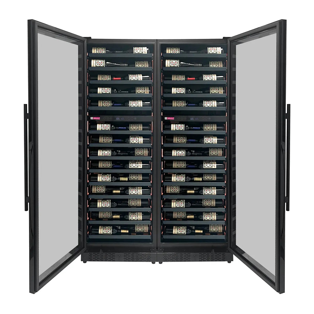 Allavino Reserva Series 134 Bottle Four Zone Shallow Side-by-Side Wine Refrigerators with Black Doors