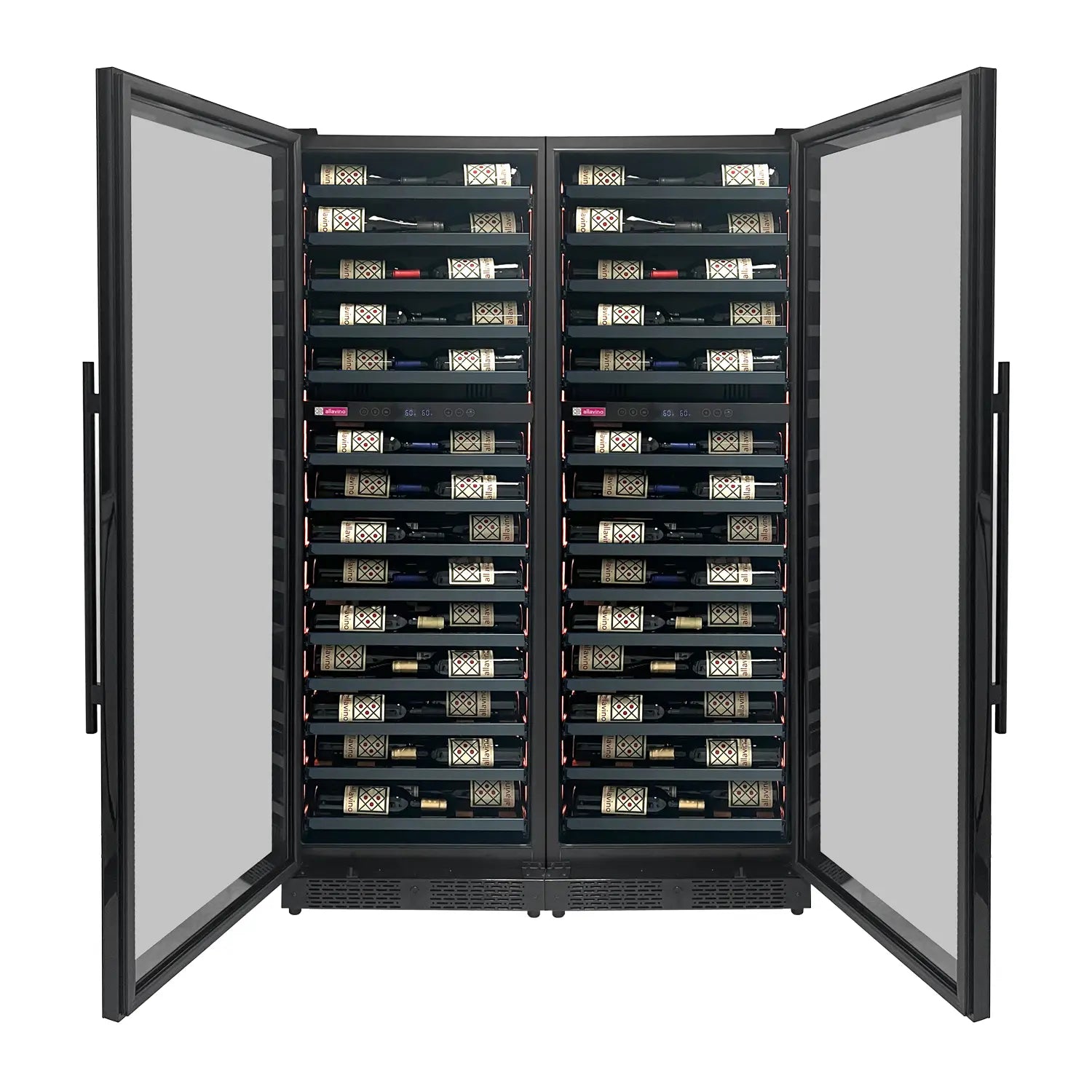 Allavino Reserva Series 134 Bottle Four Zone Shallow Side-by-Side Wine Refrigerators with Black Doors