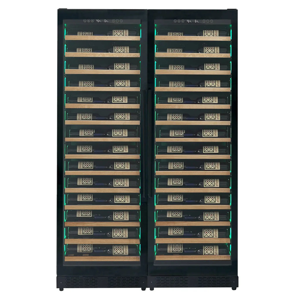 Allavino Reserva Series 134 Bottle Dual Zone Black Side-by-Side Shallow Wine Refrigerator with Wood Front Shelves