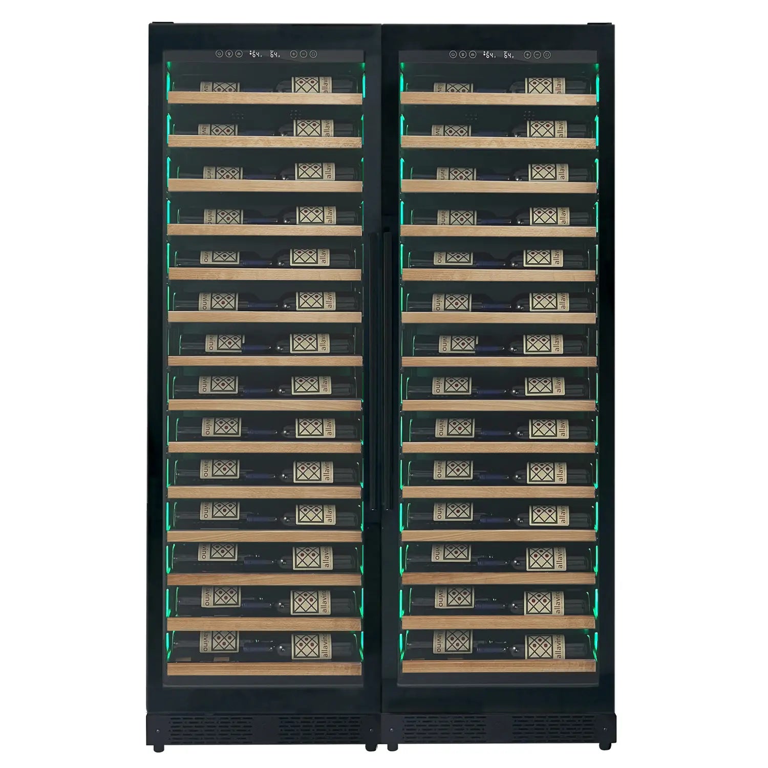 Allavino Reserva Series 134 Bottle Dual Zone Black Side-by-Side Shallow Wine Refrigerator with Wood Front Shelves
