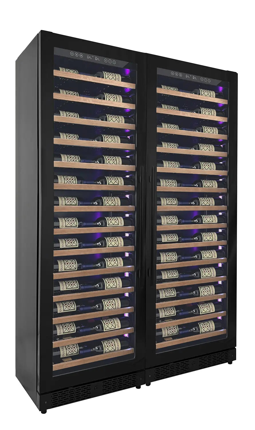 Allavino Reserva Series 134 Bottle Dual Zone Black Side-by-Side Shallow Wine Refrigerator with Wood Front Shelves