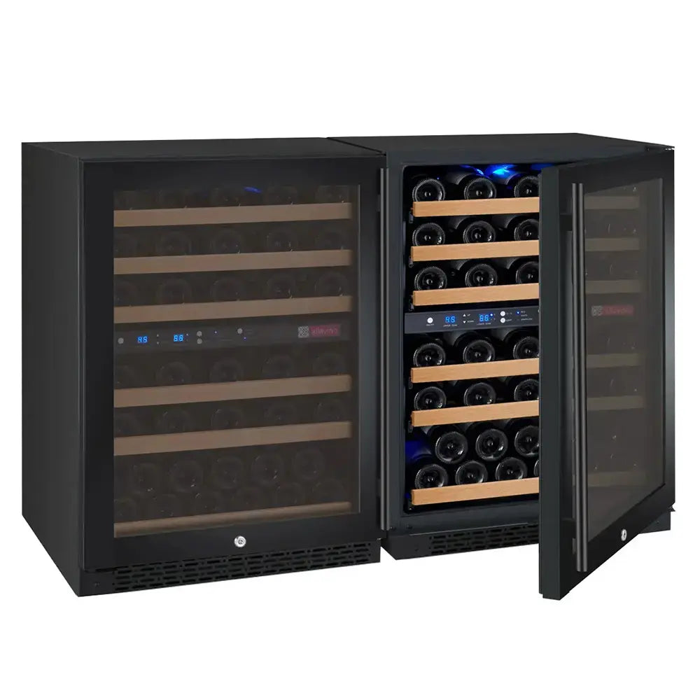 Allavino FlexCount Series 112 Bottle Four Zone Undercounter Side-by-Side Wine Refrigerators with Black Doors