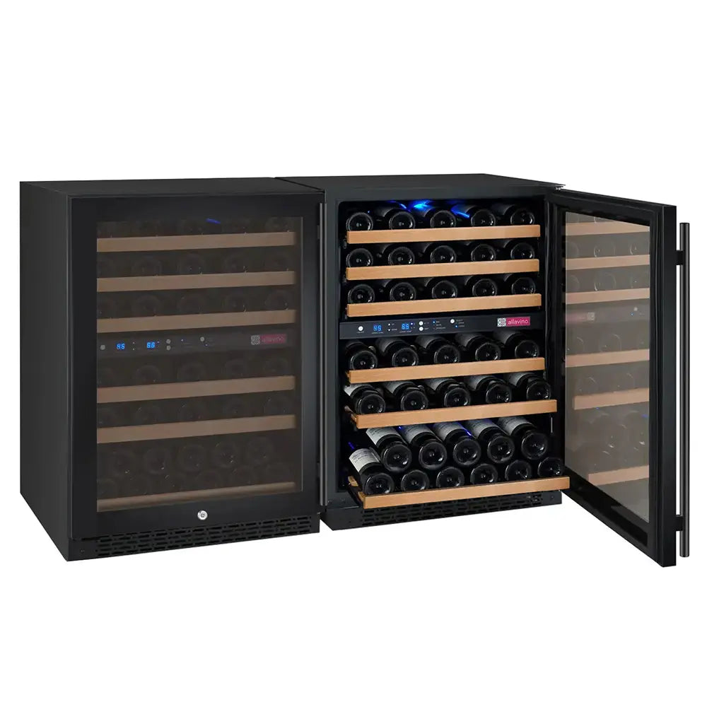 Allavino FlexCount Series 112 Bottle Four Zone Undercounter Side-by-Side Wine Refrigerators with Black Doors