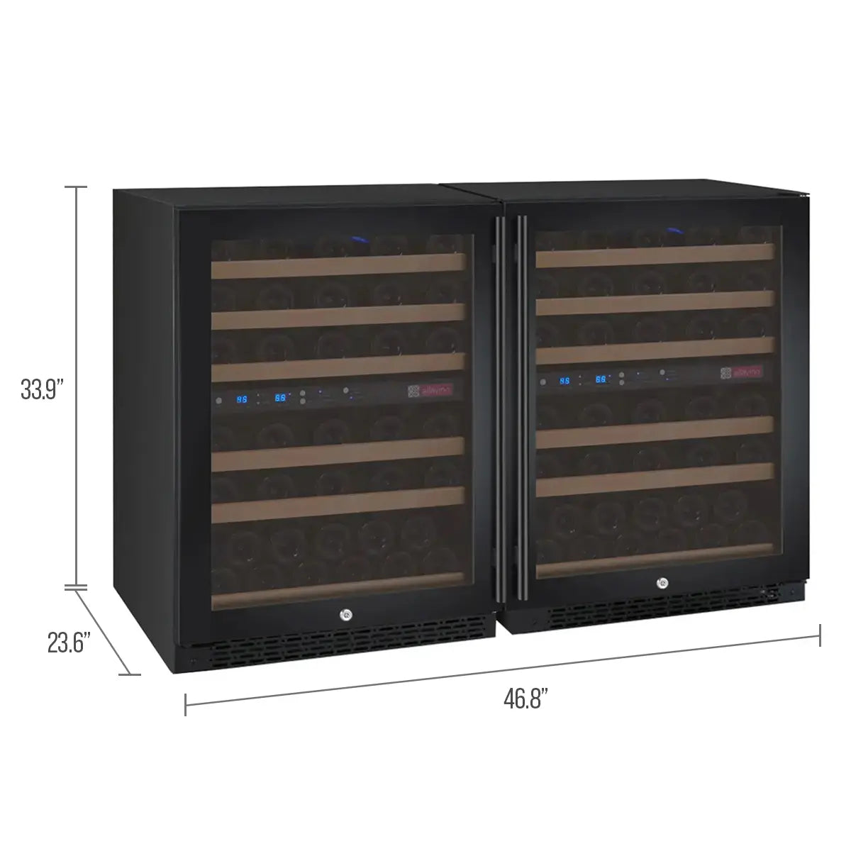 Allavino FlexCount Series 112 Bottle Four Zone Undercounter Side-by-Side Wine Refrigerators with Black Doors