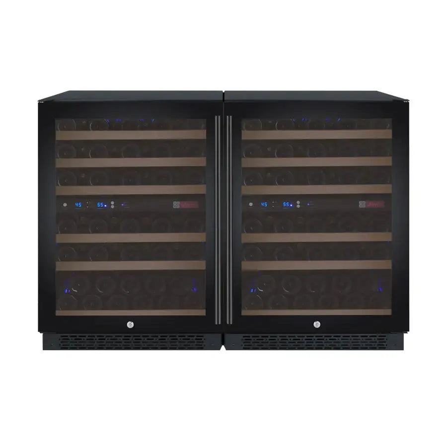 Allavino FlexCount Series 112 Bottle Four Zone Undercounter Side-by-Side Wine Refrigerators with Black Doors