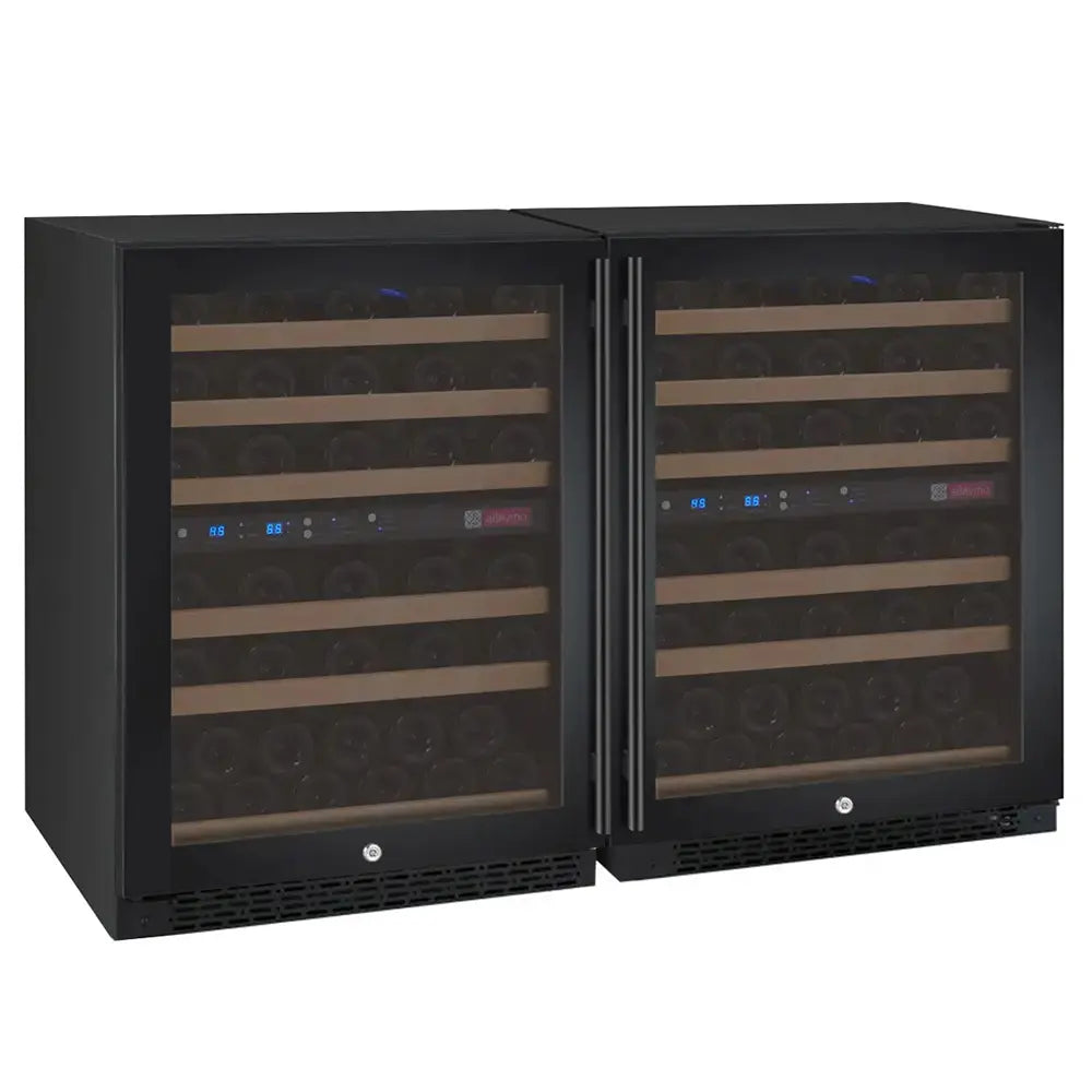 Allavino FlexCount Series 112 Bottle Four Zone Undercounter Side-by-Side Wine Refrigerators with Black Doors