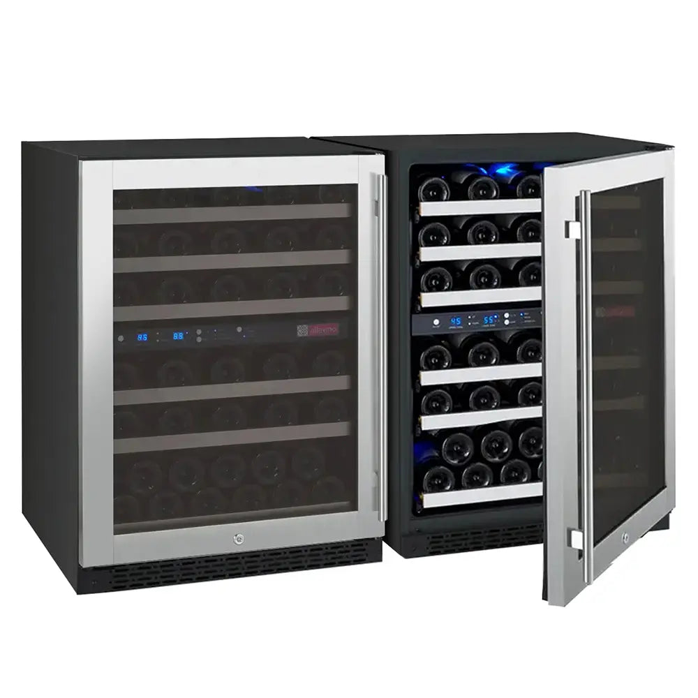 Allavino FlexCount Series 112 Bottle Four Zone Undercounter Side-by-Side Wine Refrigerators with Stainless Steel Doors