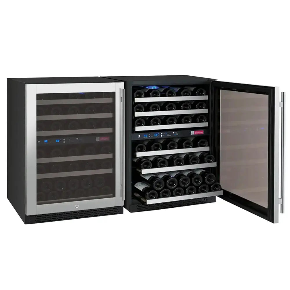 Allavino FlexCount Series 112 Bottle Four Zone Undercounter Side-by-Side Wine Refrigerators with Stainless Steel Doors
