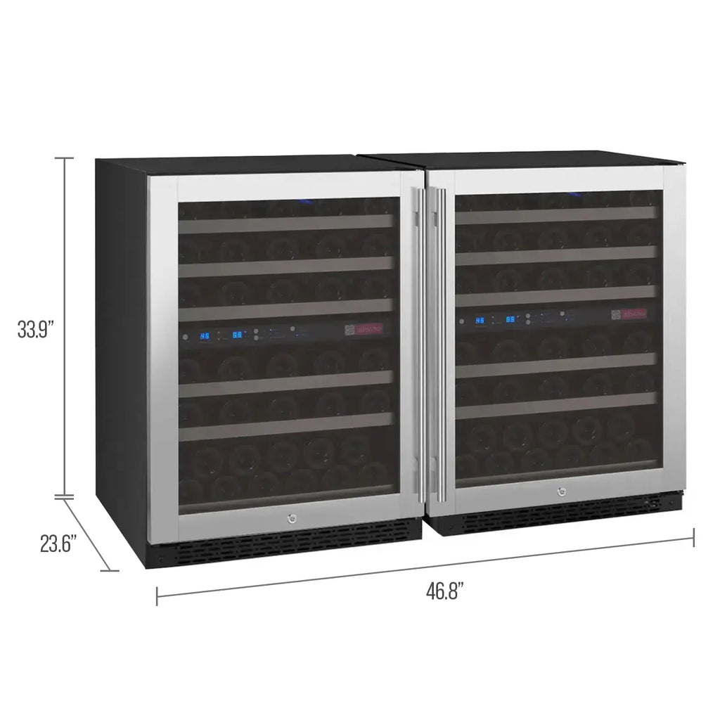 Allavino FlexCount Series 112 Bottle Four Zone Undercounter Side-by-Side Wine Refrigerators with Stainless Steel Doors